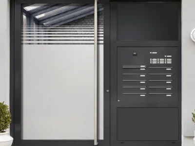 Sichtschutzfolie Streifendekor Milchglas auf Eingangstür