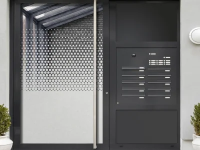 Fensterfolie Verlauf mit Kreisen auf Haustür