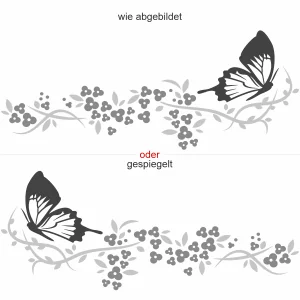 Buntes Wandtattoo mit Blütenzauber Ornament und Schmetterling - Ansicht Ausrichtung