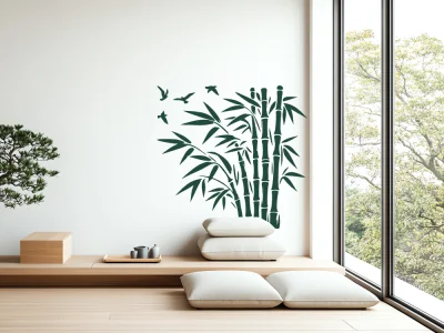 Wandtattoo Bambusstrauch und Vögel