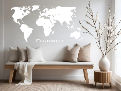 Wandtattoo mit Weltkarte und Fernweh Schriftzug
