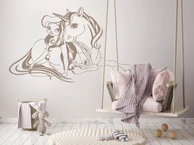 Wandtattoo mit niedlicher Fee und Einhorn