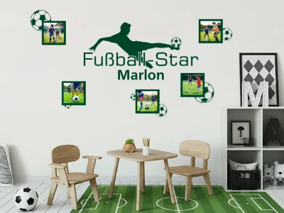 Wandtattoo mit Bilderrahmen und Fußball Motiv