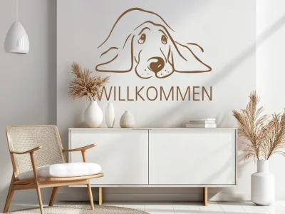 Willkommen Wandtattoo mit Hund