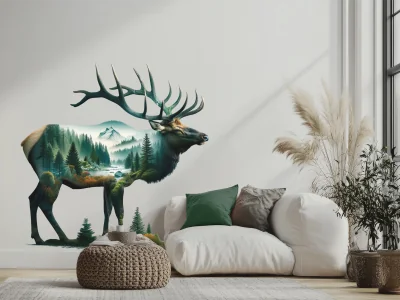 Wandtattoo Landschaftsmotiv Hirsch
