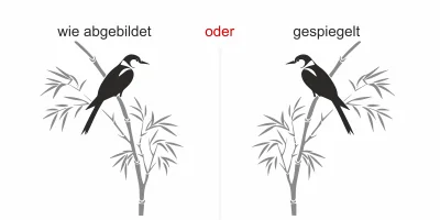 Mehrfarbiges Wandtattoo Bambuszweig mit Vogel - Ansicht Ausrichtung