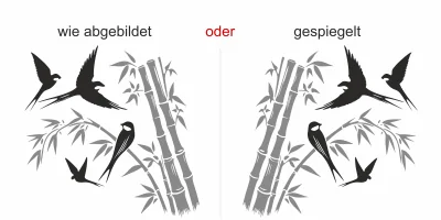 Mehrfarbiges Wandtattoo Bambusrohr mit Vögeln - Ansicht Ausrichtung
