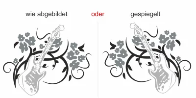Buntes Wandtattoo mit rockigem Gitarrenmotiv und Blumen - Ansicht Ausrichtung
