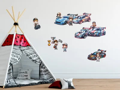 Wandtattoo Set Autorennen im Kinderzimmer