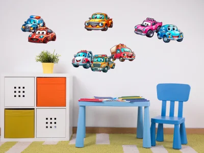 Wandtattoo Set Lustige Fahrzeuge im Kinderzimmer