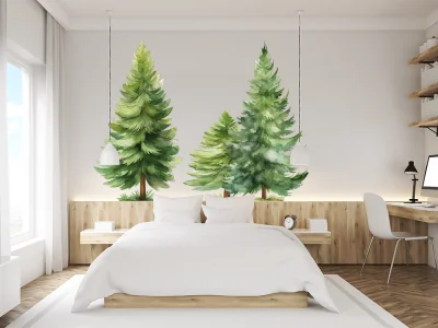 Wandtattoo Set Tannen im Schlafzimmer