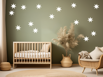 Wandtattoo Set mit tollen Sternen über Babybett