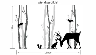 XXL Wandtattoo mit Birken und Tieren im Wald - Ansicht Ausrichtung
