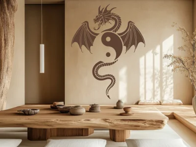Wandtattoo mit Taiji Zeichen und Drache