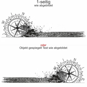 Wohnmobilaufkleber Kompass mit Farbklecksen - Ansicht Ausrichtung und Farbauswahl