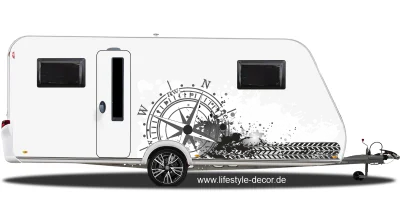 Wohnwagendekor Kompass mit Farbklecksen