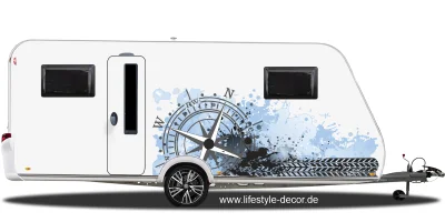 Wohnwagendekor Kompass mit Farbklecksen