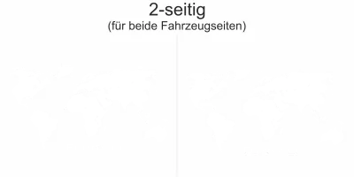 Wohnmobilaufkleber mit Weltkarte auf hellem Reisemobil - Ansicht zweiseitig für beide Fahrzeugseiten und Farbauswahl